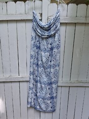 Grace Karin White and Blue Floral Maxi Dress [NEW]